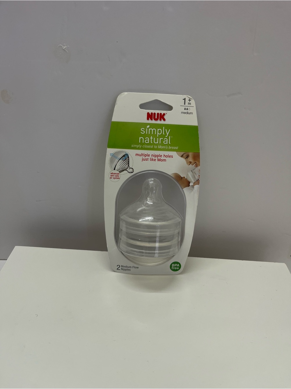 NUK Simply Natural Clear Baby Bottle Nipples - Medium Flow (2 Pack)